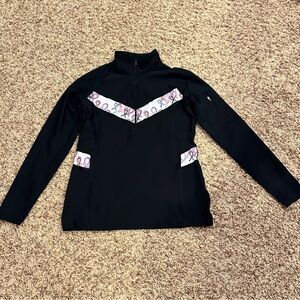 Black Long Sleeve Quarter Zip Pullover with Cancer Ribbon Accents size Small